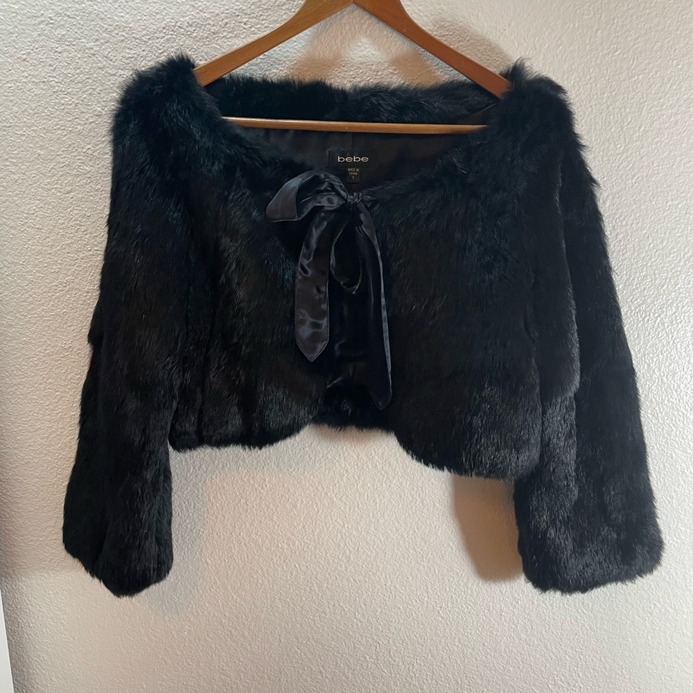 Bebe Genuine Rabbit Fur and Silk Cropped Shrug size S. - Picture 1 of 8